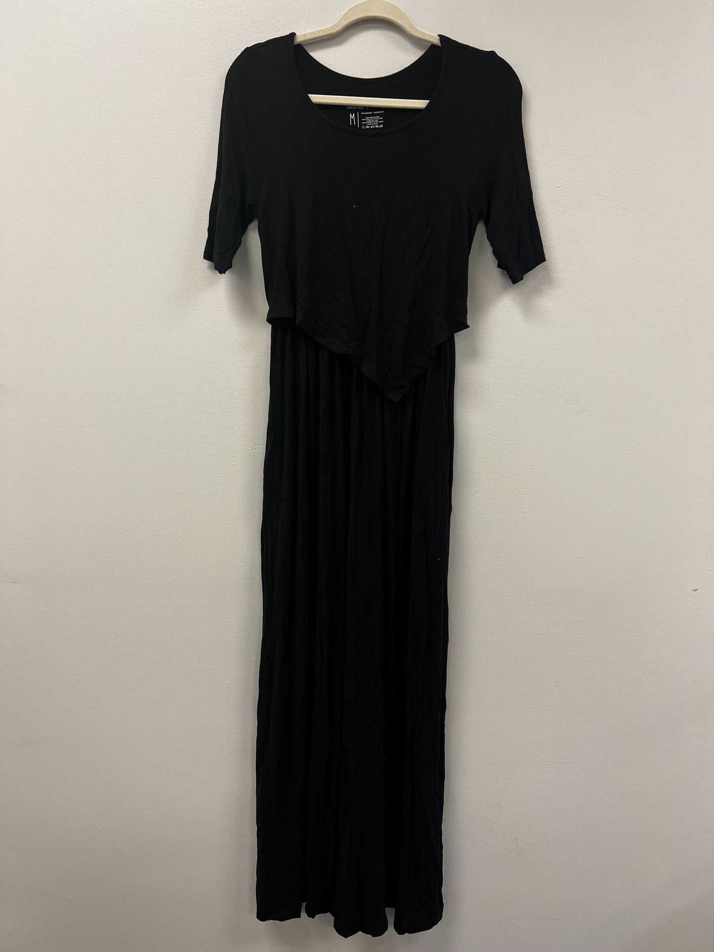 Outlet 5910 - Latched Mama Front Knot Nursing Maxi Dress - Black - Medium