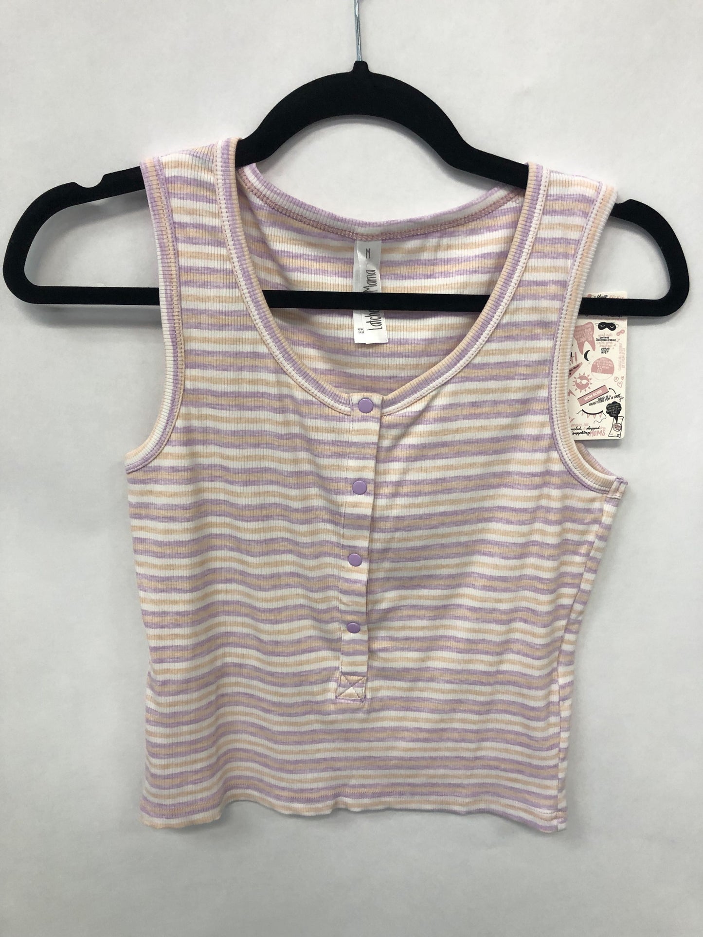 Outlet 6239 - Latched Mama Henley Nursing Crop Top - Lilac/Wheat/Cream - Medium
