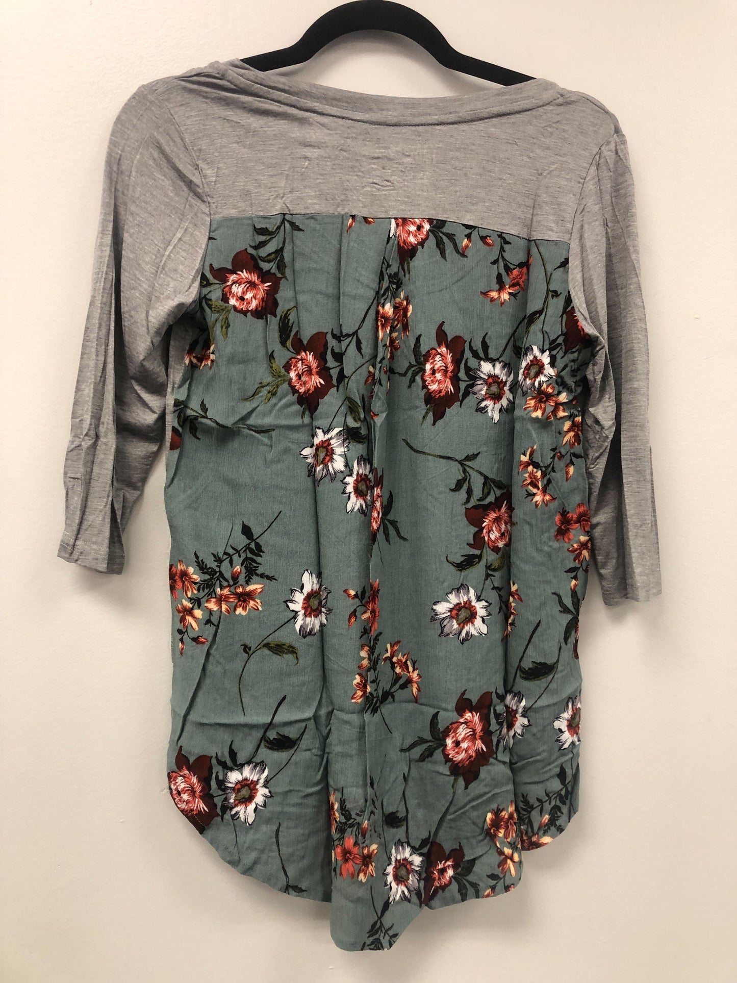 Outlet 5919 - Latched Mama 3/4 Sleeve Scoop Neck Nursing Top 2.0 - Heather Grey/Teal - Extra Extra Small