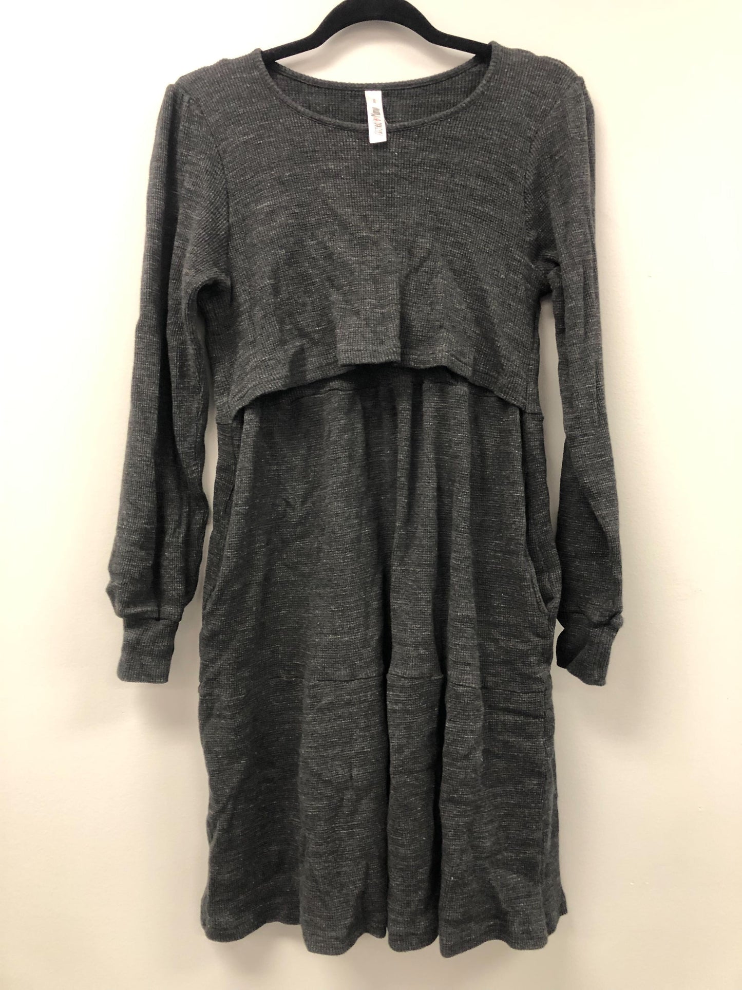 Outlet 5498 - Latched Mama Waffle Knit Nursing Dress - Dark Charcoal - Extra Large