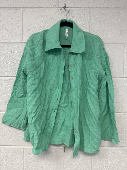 Outlet 7168 - Latched Mama Coastline Cotton Button Up Nursing Shirt - SEAFOAM - Extra Small