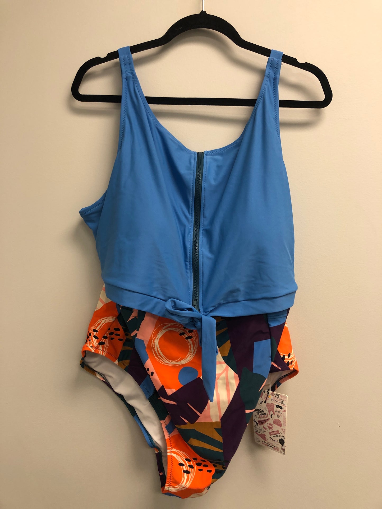 Outlet 7000 - Latched Mama Front Zip Nursing Swim One Piece with Pockets - Final Sale - Surf Blue/Golden Beach - 2X