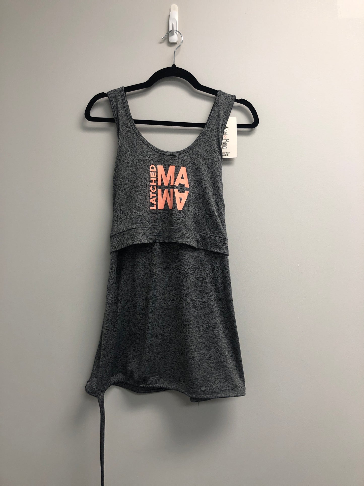 Outlet 6935 - Latched Mama Screenprint Racerback Performance Nursing Tank - Charcoal/Coral - Large