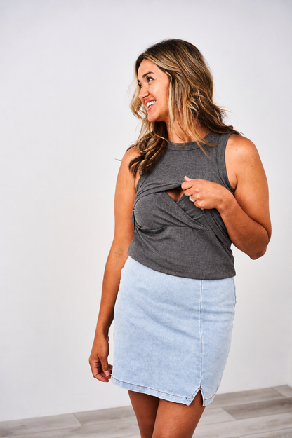 Latched Mama Ribbed High Neck Nursing Tank