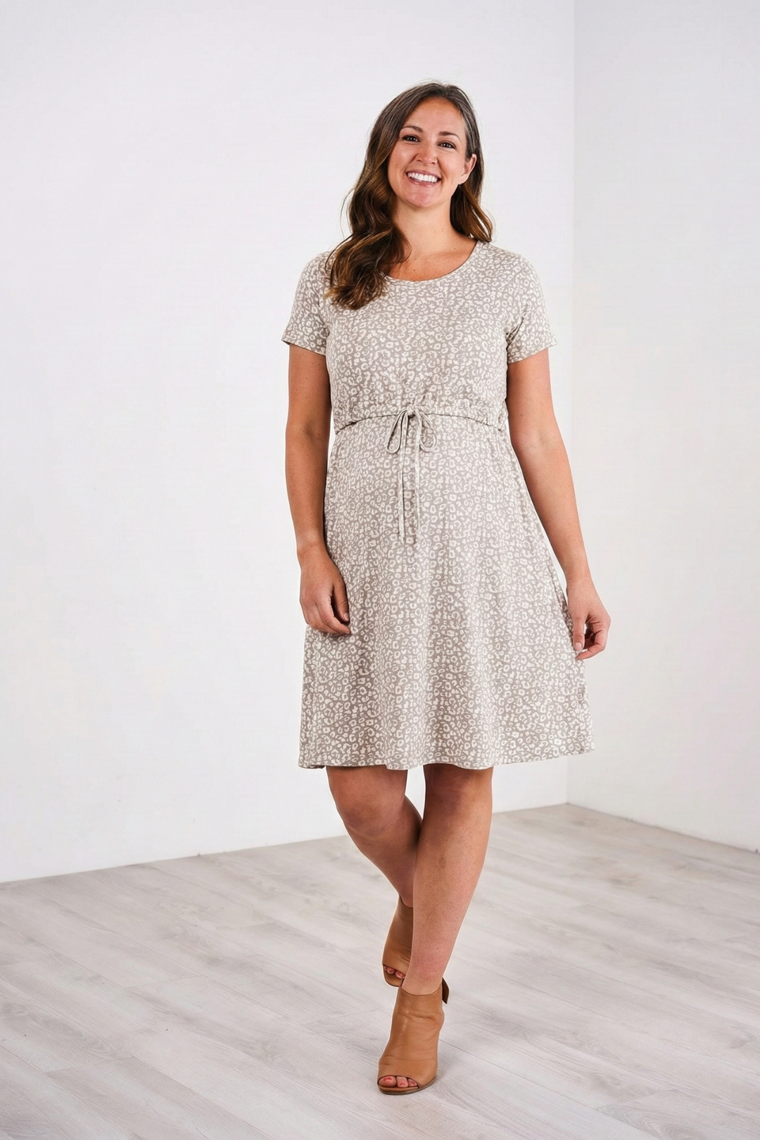 Latched Mama Drawstring T-Shirt Nursing Dress, 1X / Safari Haze Latched Mama Drawstring T-Shirt Nursing Dress, 1X / Safari Haze