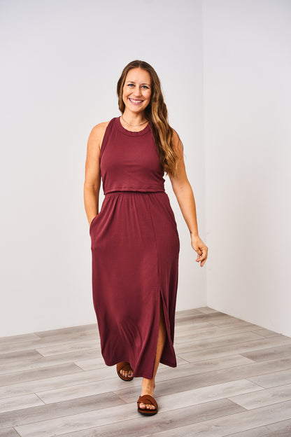 Latched Mama Ribbed Midi Nursing Slit Dress