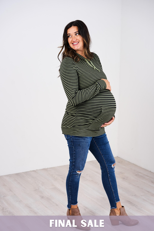 Outlet 6037 - Latched Mama Cloud Nursing Hoodie - Olive Stripe - Extra Extra Small