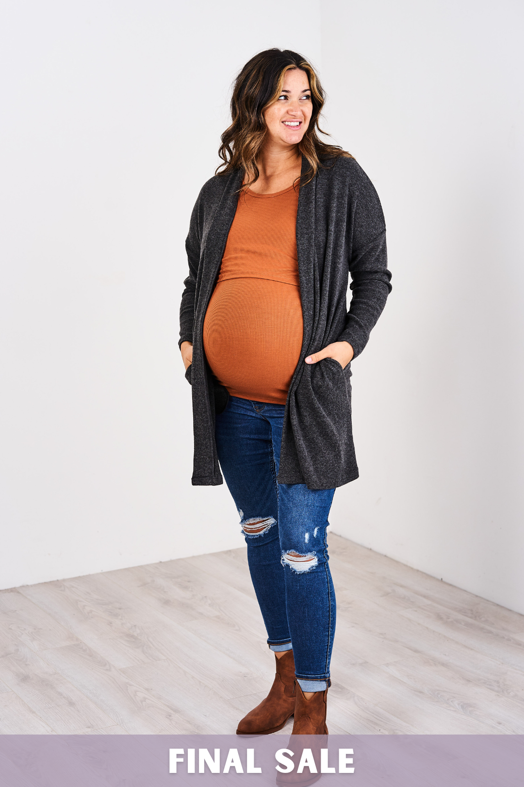 Outlet 5964 - Latched Mama Ribbed Plush Nursing Cardigan - Charcoal - Extra Extra Small