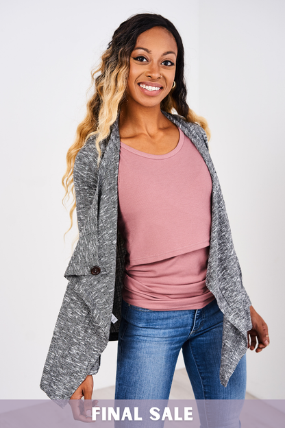 Outlet 5961 - Latched Mama Convertible Nursing Cardigan - Ribbed Charcoal - Extra Extra Small