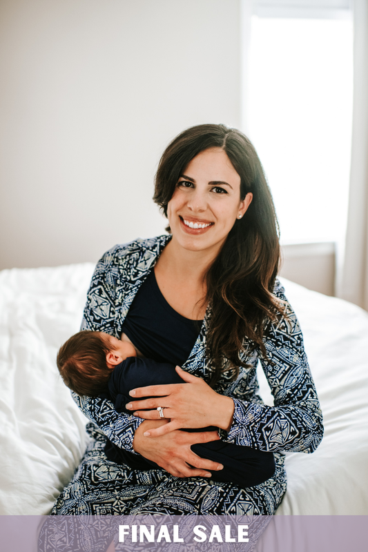 Outlet 5467 - Latched Mama Maternity Labor Nursing Robe - Navy Mosaic - XS/S