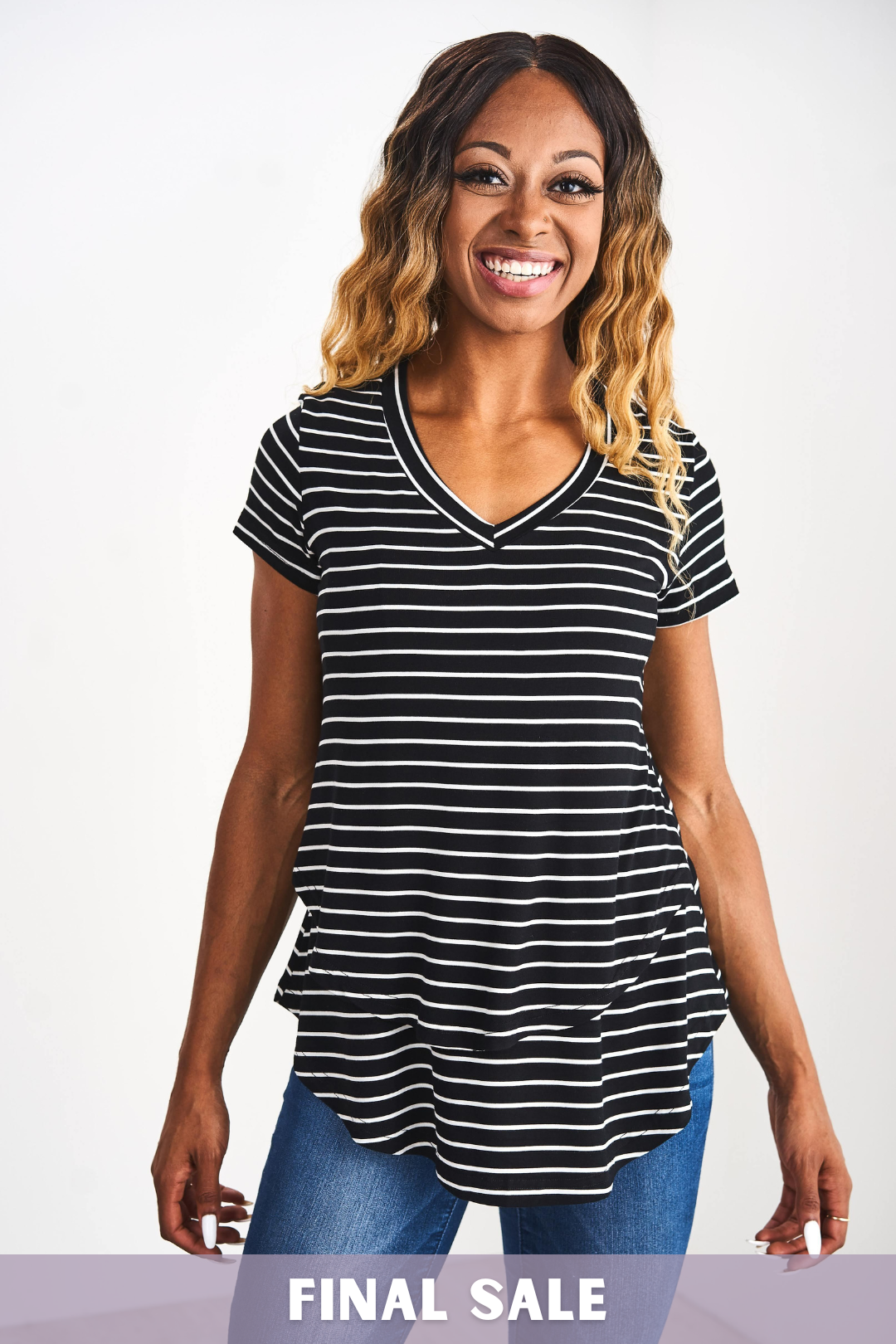 Outlet 6189 - V-Neck Boyfriend Nursing Tee - Carbon Stripe - Extra Extra Small