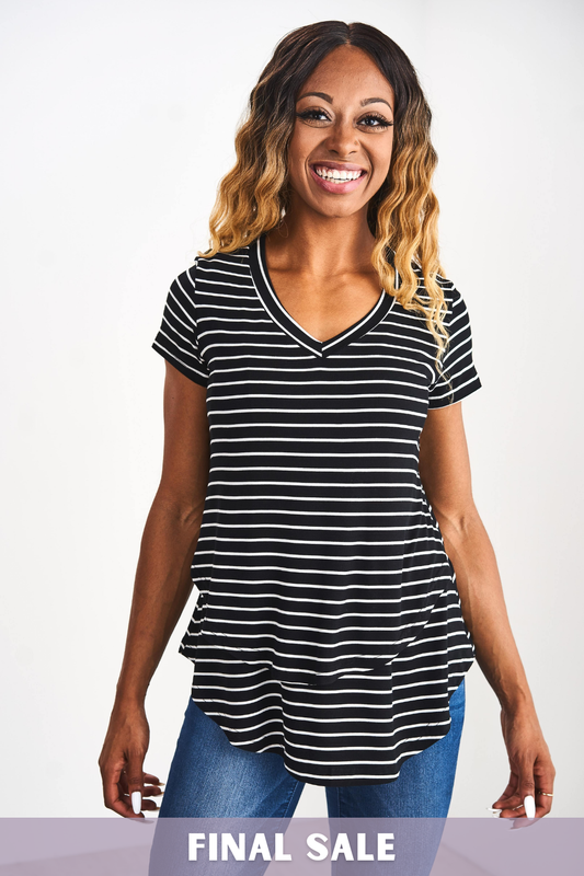 Outlet 6189 - V-Neck Boyfriend Nursing Tee - Carbon Stripe - Extra Extra Small