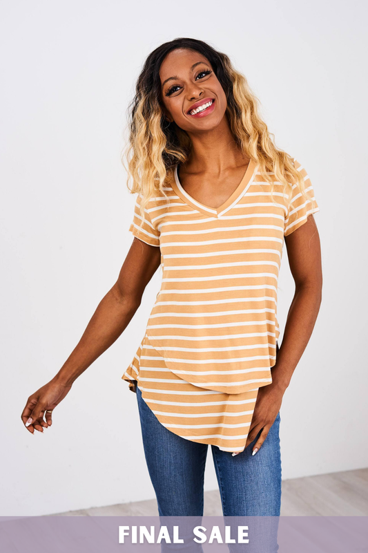 Outlet 6193 - V-Neck Boyfriend Nursing Tee - Sand Stripe - Extra Extra Small