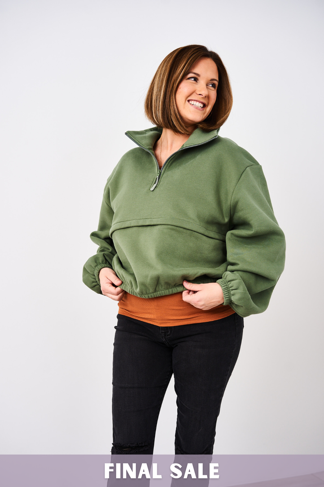 Latched Mama 635 Crop Zip Nursing Pullover - Final Sale