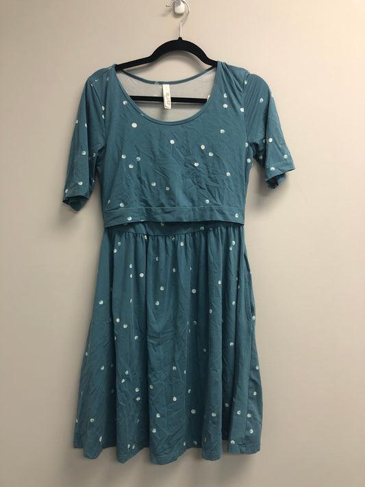 Outlet 6901 - Latched Mama Simple Cotton Nursing Dress - Steel Blue Dots - Small