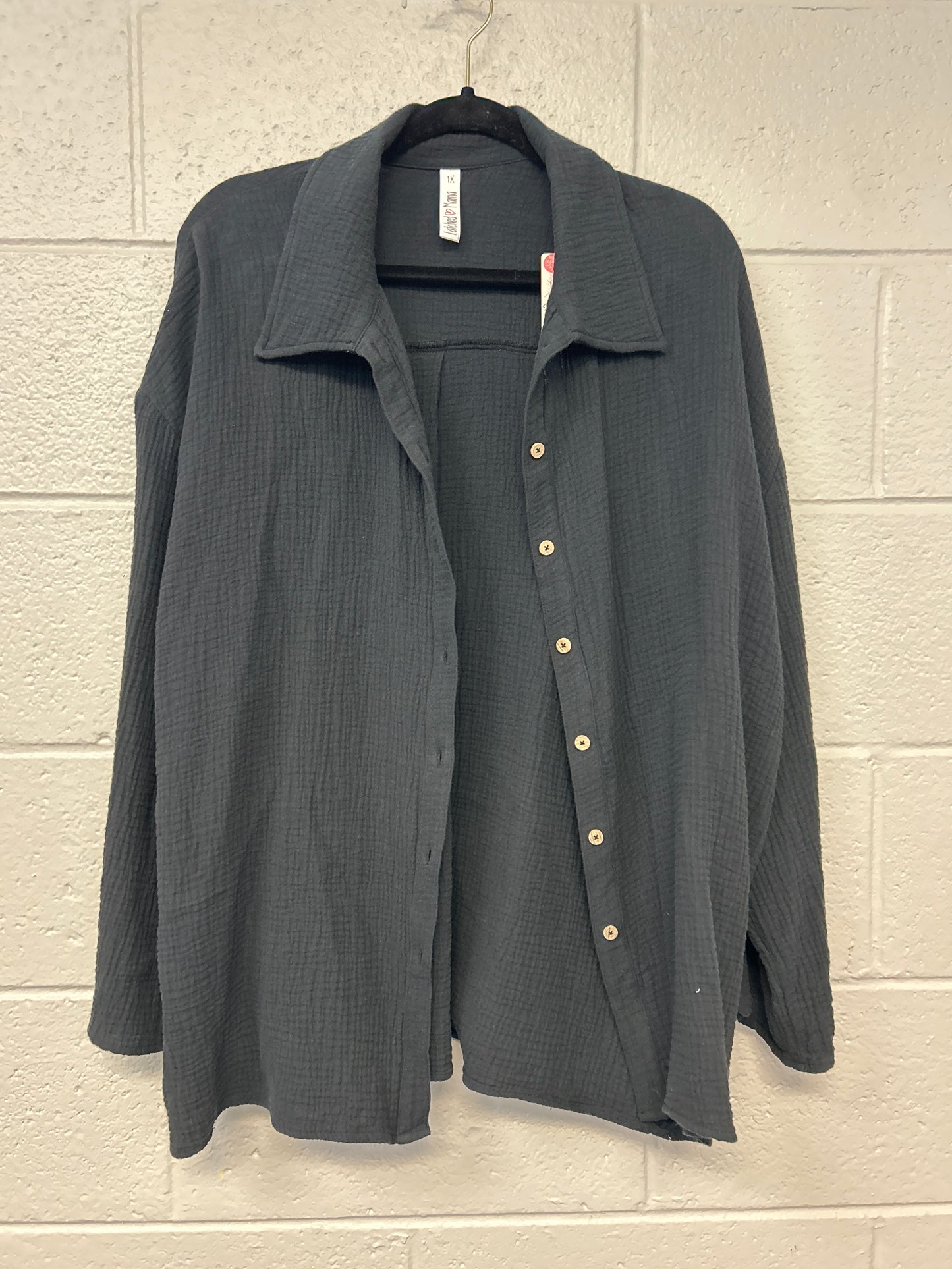 Outlet 7254 - Latched Mama Coastline Cotton Button Up Nursing Shirt - Black - 1X