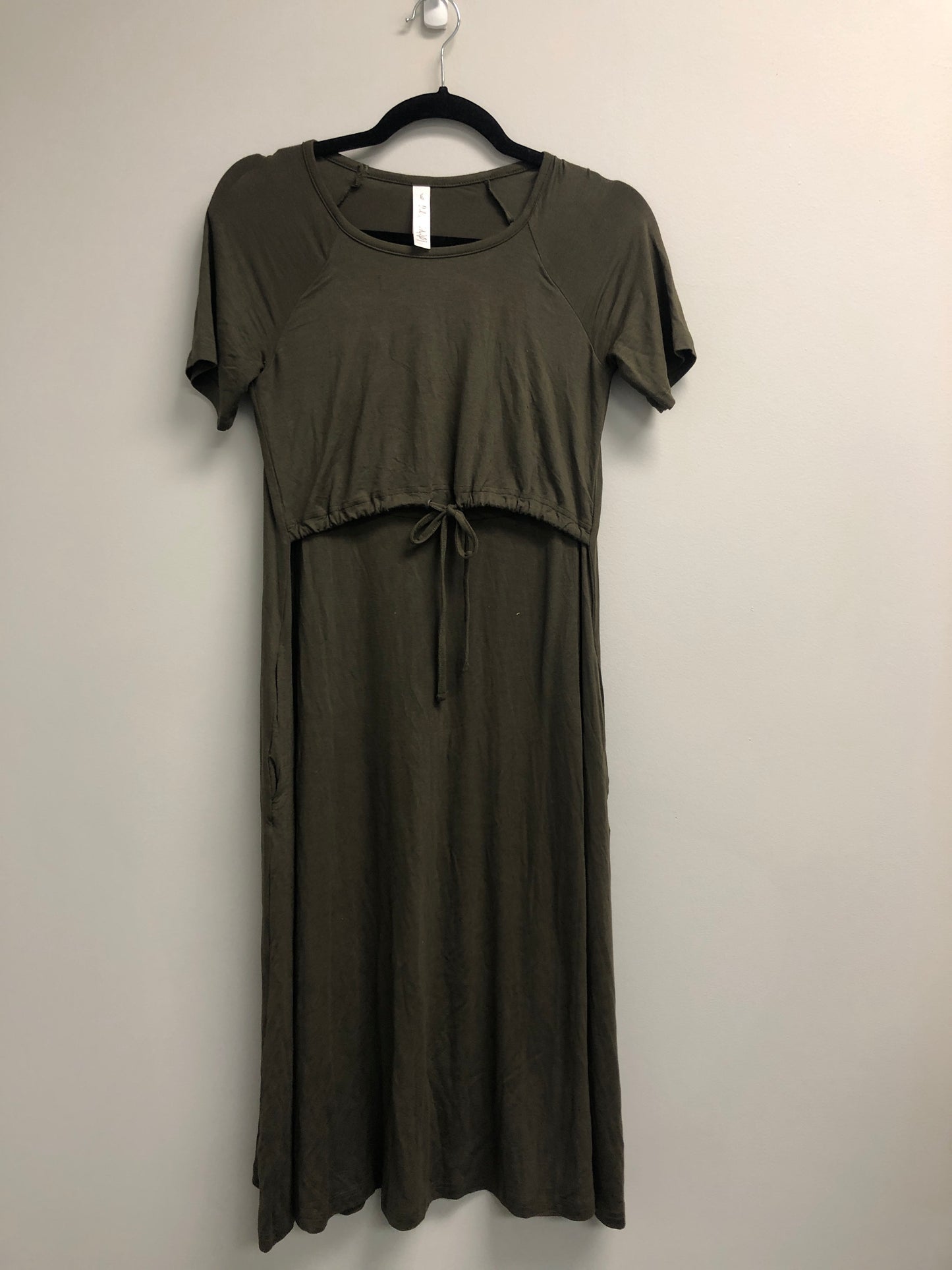 Outlet 6614 - Latched Mama Drawstring Midi Nursing Dress - Final Sale - Olive - Extra Small
