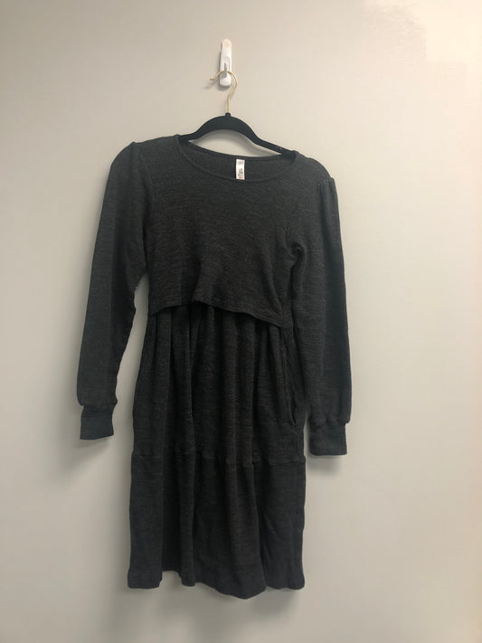 Outlet 6652 - Latched Mama Waffle Knit Nursing Dress - Dark Charcoal - Medium