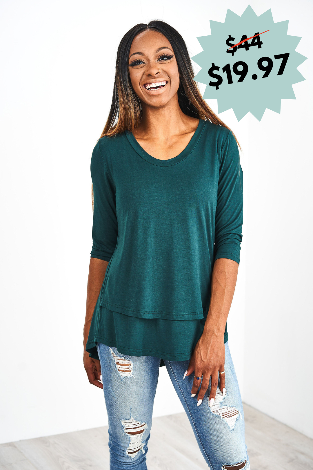 Latched Mama 3/4 Sleeve Scoop Neck Nursing Top 2.0