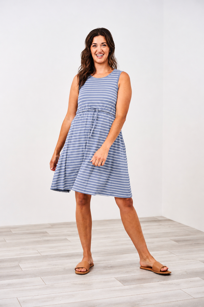 Latched Mama Drawstring Tank Dress 2.0, 2X / Lakeview Stripe