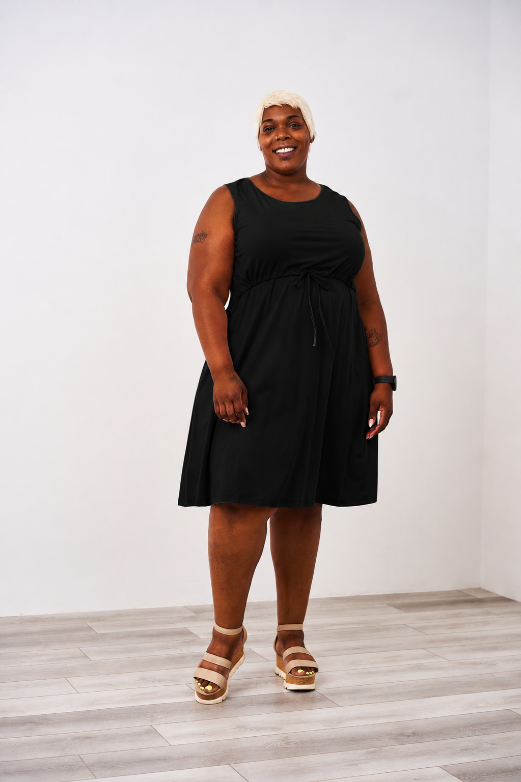 tank nursing dress HATCH Collection The Softest Rib hand nursing access Latched Mama Drawstring Tank Dress