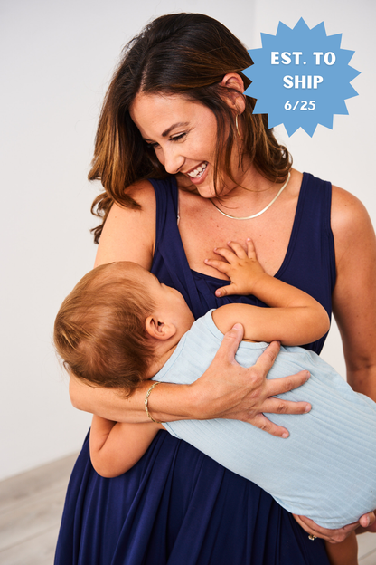 The Momper® Navy & Red Tie Nursing Romper
