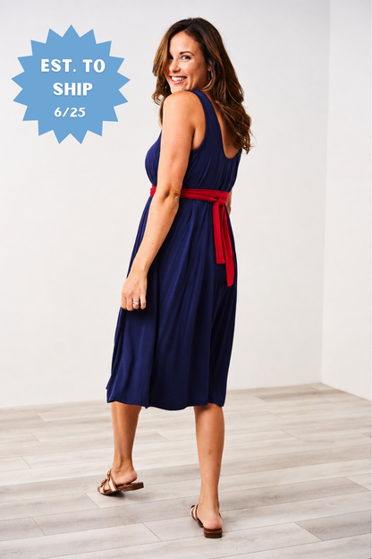 The Momper® Navy & Red Tie Nursing Romper