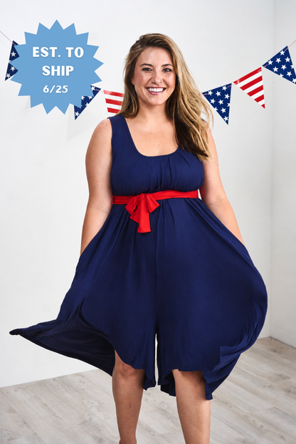 The Momper® Navy & Red Tie Nursing Romper