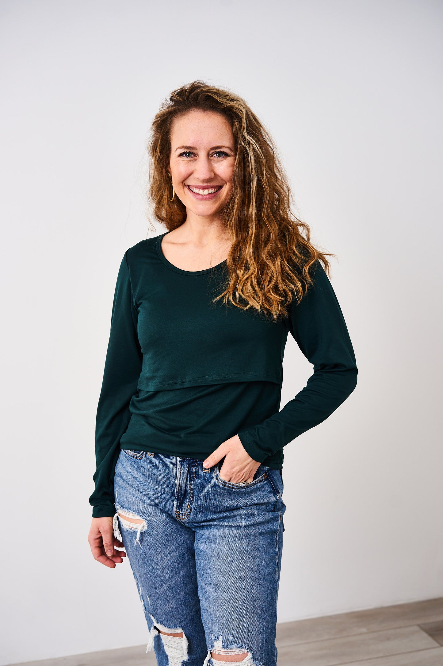 Women's green long sleeve nursing top