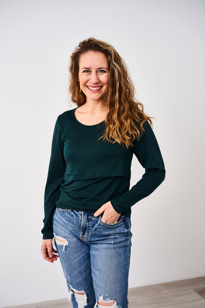 Women's green long sleeve nursing top