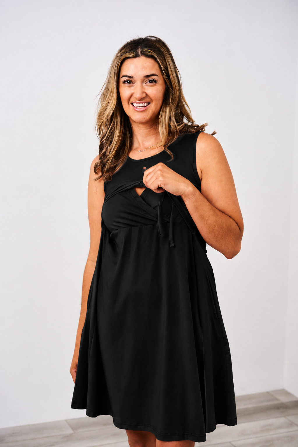 Latched Mama Drawstring Tank Dress 2.0, Small / Black