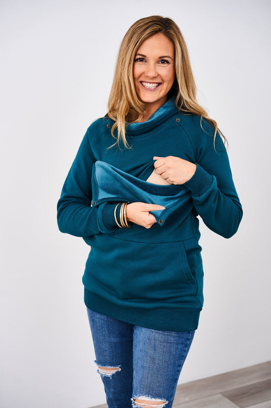 Detail shot of the snap nursing opening on the Latched Mama Harbor Snap Nursing Pullover