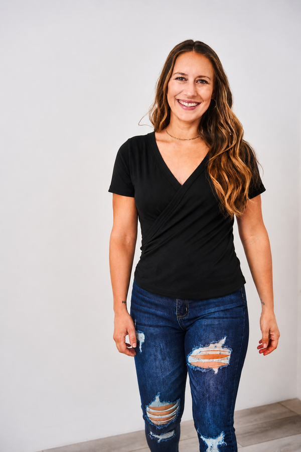 Latched Mama Ribbed Short Sleeve Nursing Wrap Top