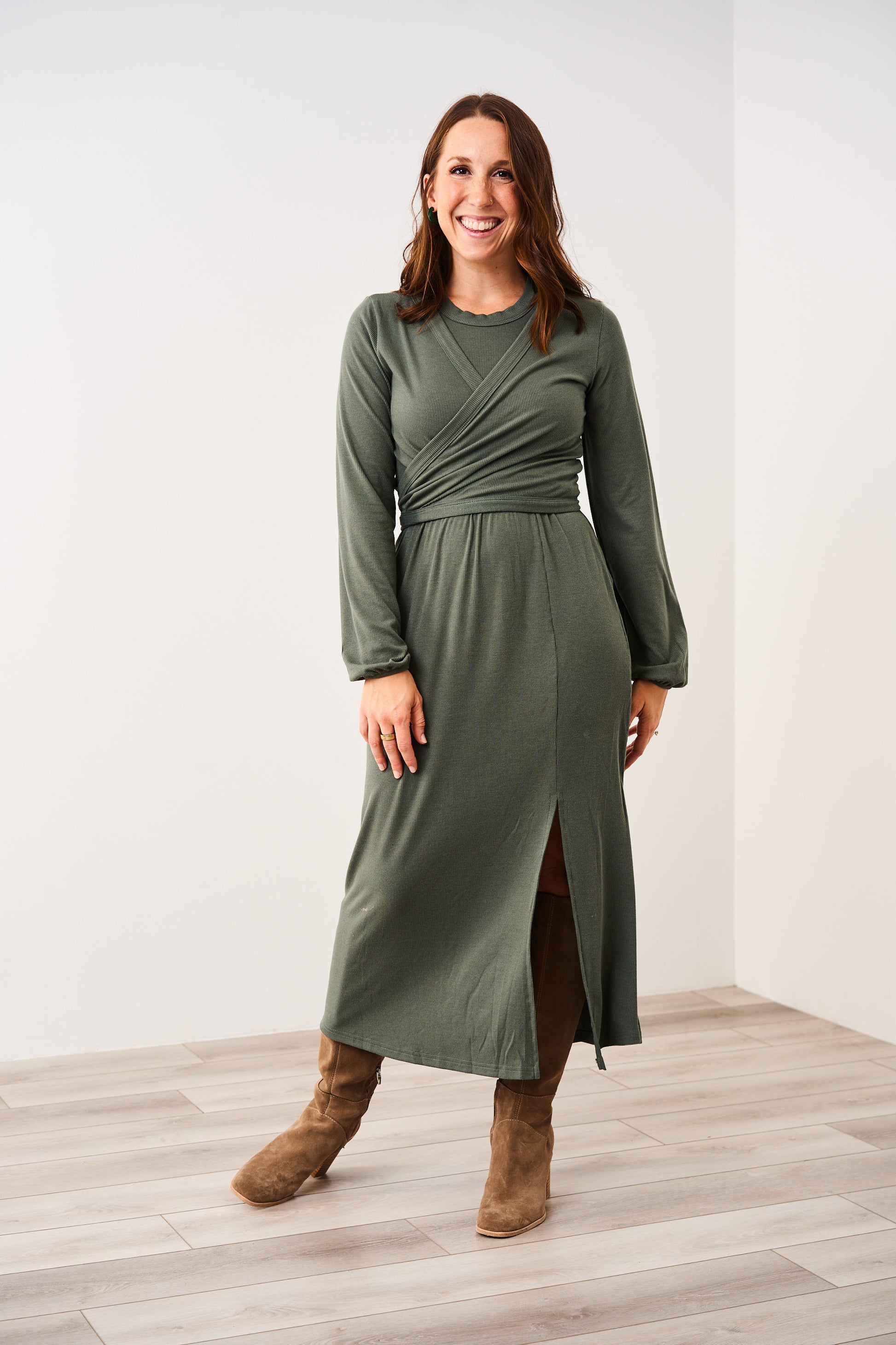 Latched Mama Ribbed Long Sleeve Nursing Wrap Top, Large / Green Latched Mama Ribbed Long Sleeve Nursing Wrap Top, Large / Green