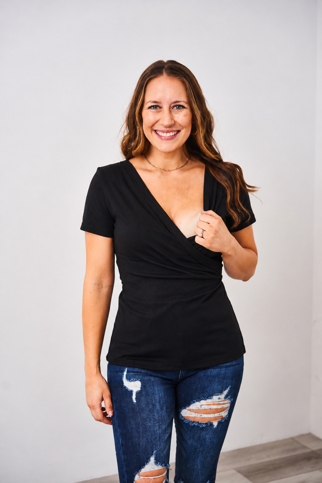 Latched Mama Ribbed Short Sleeve Nursing Wrap Top