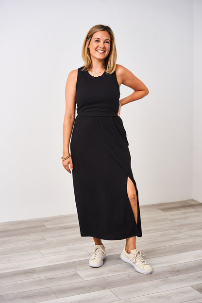 Latched Mama Ribbed Midi Nursing Slit Dress