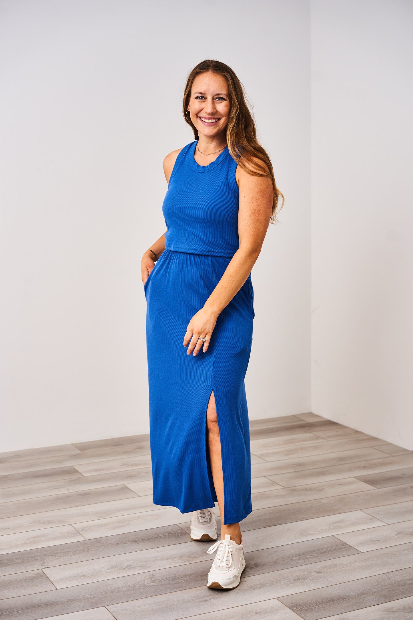 Latched Mama Ribbed Midi Nursing Slit Dress