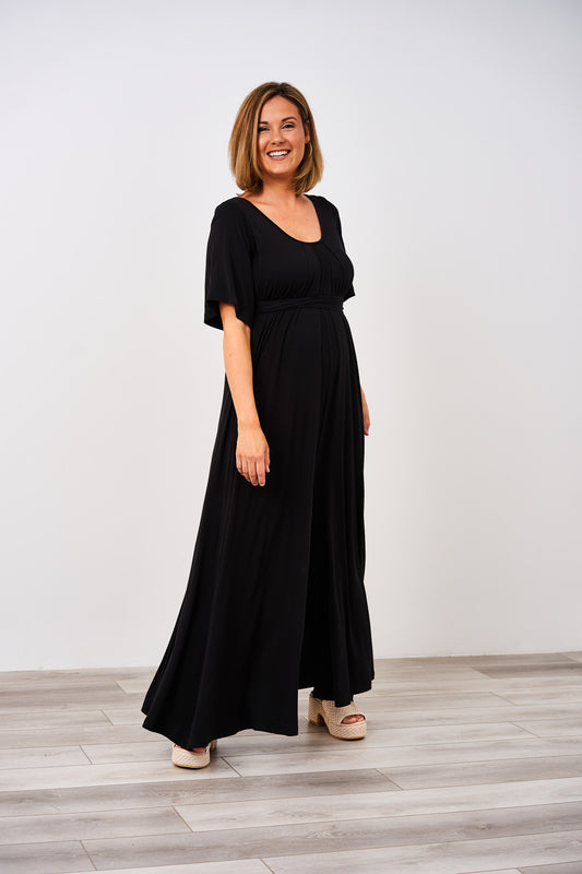 breastfeeding maxi dress Sunday Maternity & Nursing Lounge | Black - M length sleeves and a floor Kimi & Kai Women's Deya