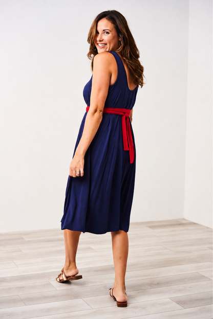 The Momper® Navy & Red Tie Nursing Romper