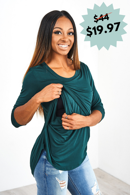 Latched Mama 3/4 Sleeve Scoop Neck Nursing Top 2.0