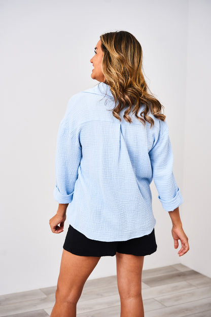 Latched Mama Coastline Cotton Button Up Nursing Shirt