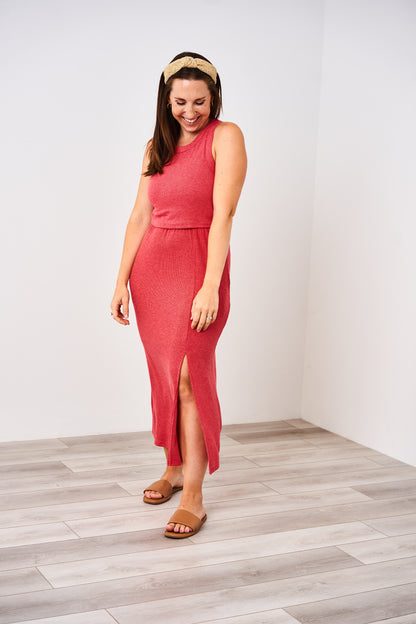 Latched Mama Ribbed Midi Nursing Slit Dress