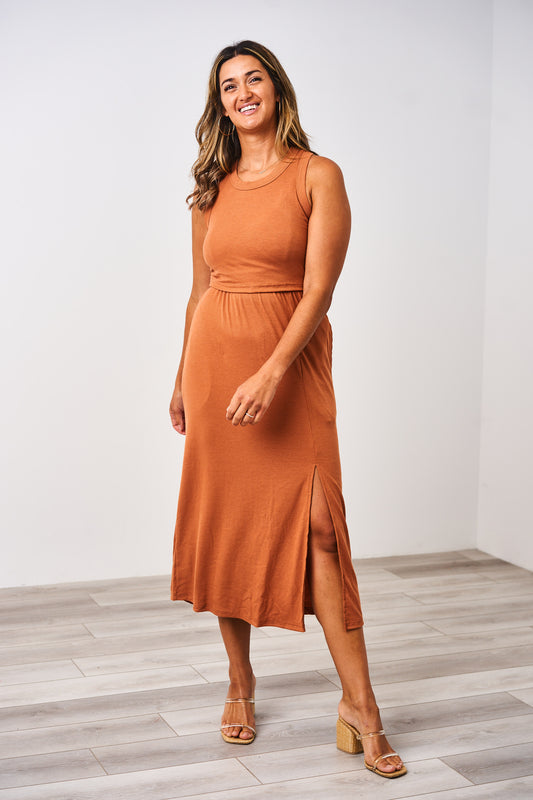 Latched Mama Ribbed Midi Nursing Slit Dress