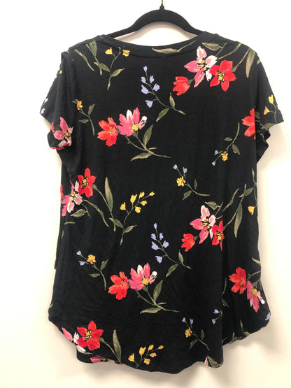 Outlet 5524 - Printed V-Neck Boyfriend Nursing Tee - Vibrant Black Floral - Large
