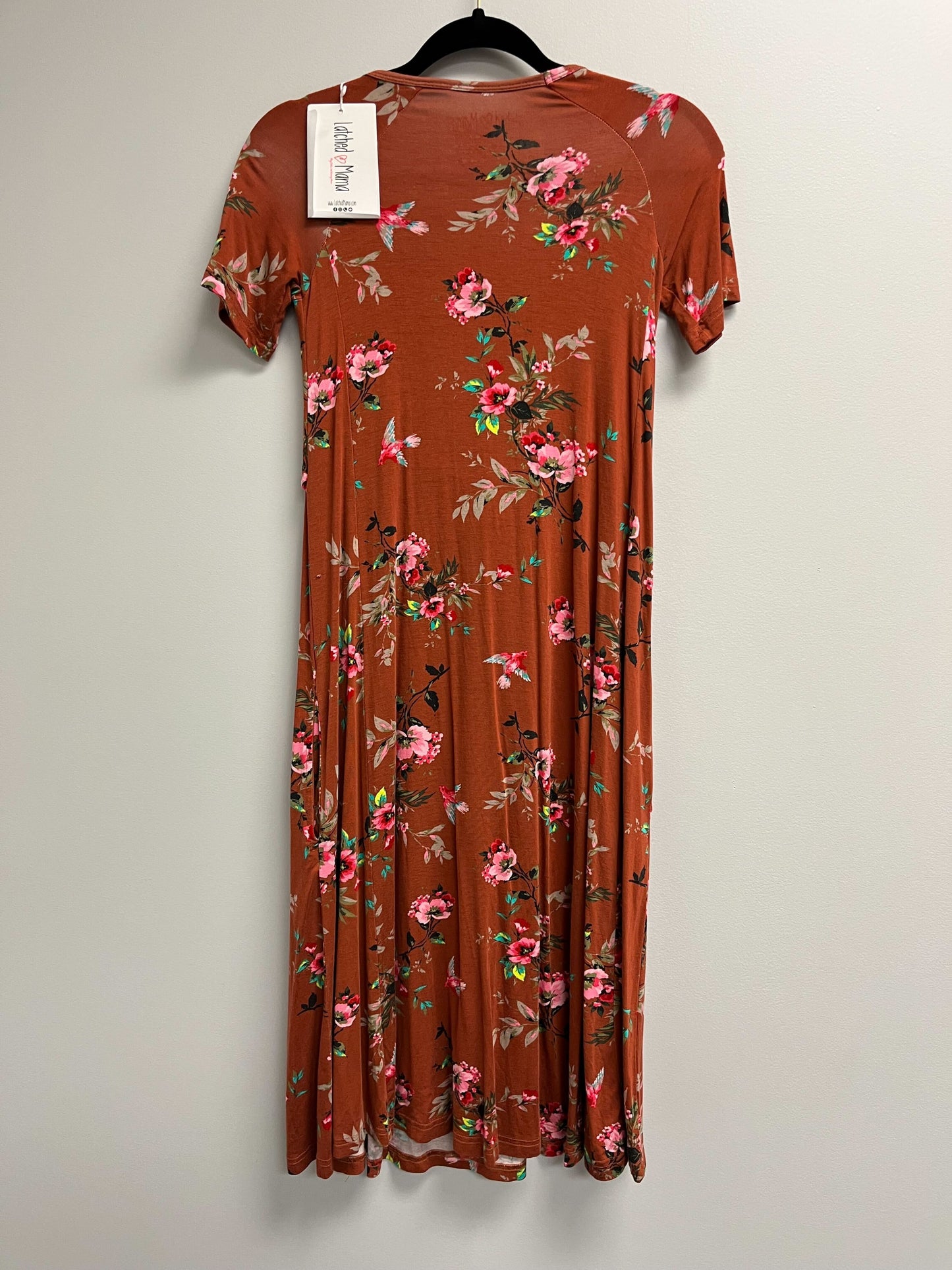 Outlet 4243 - Latched Mama Drawstring Midi Nursing Dress - Tawny Tea Rose - Extra Extra Small