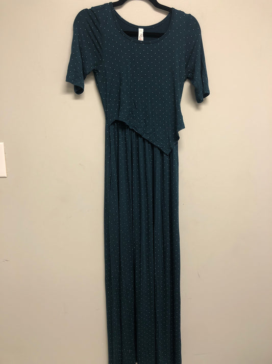 Outlet 6548 - Latched Mama Front Knot Nursing Maxi Dress - Teal Dots - Extra Small