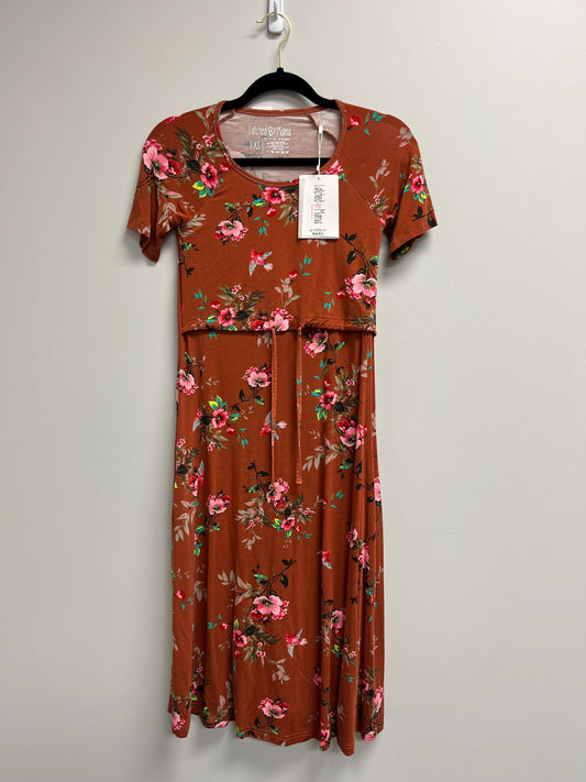 Outlet 4243 - Latched Mama Drawstring Midi Nursing Dress - Tawny Tea Rose - Extra Extra Small
