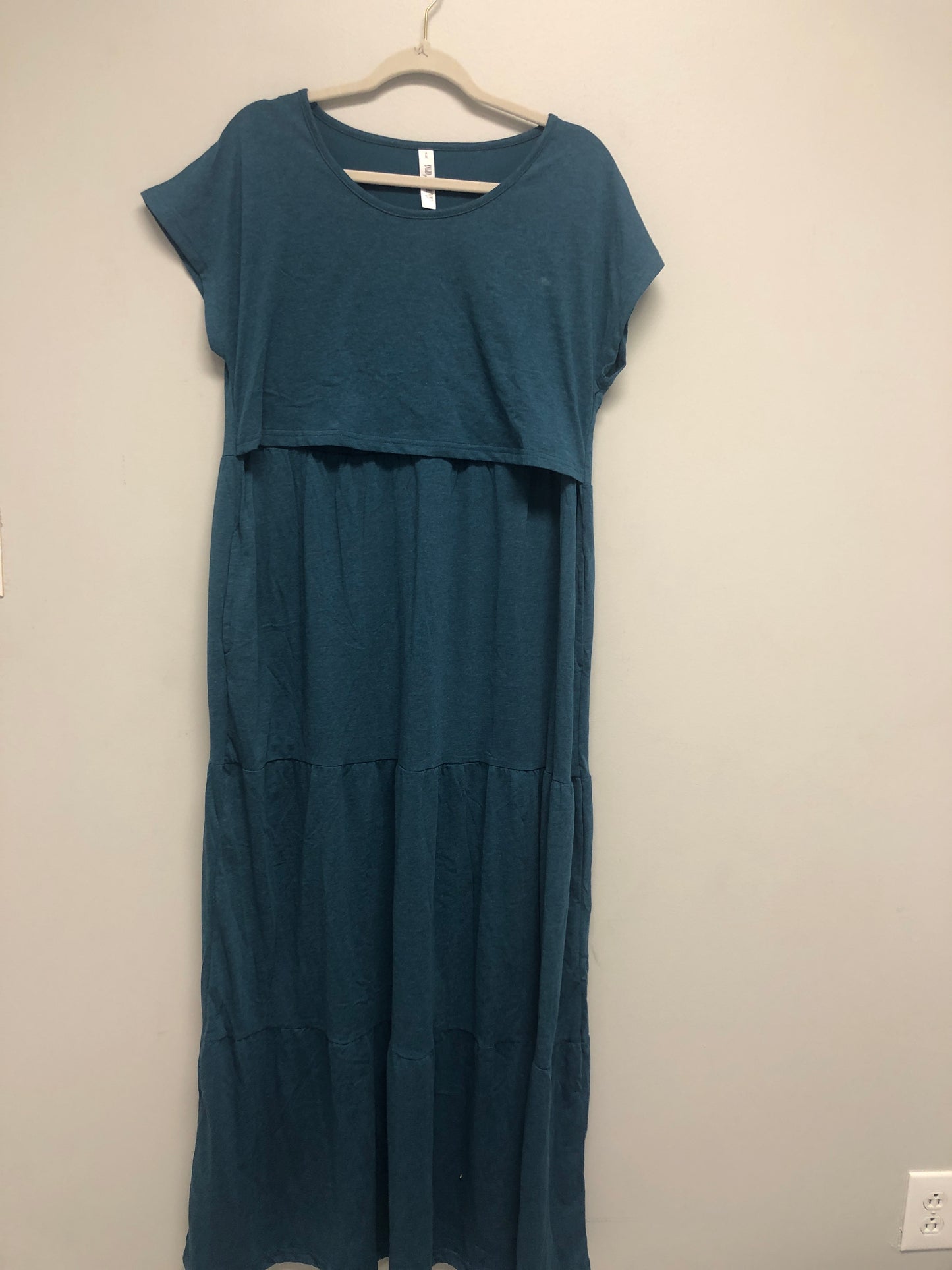 Outlet 6394 - Latched Mama Tiered T-Shirt Maxi Dress - Teal - Extra Large