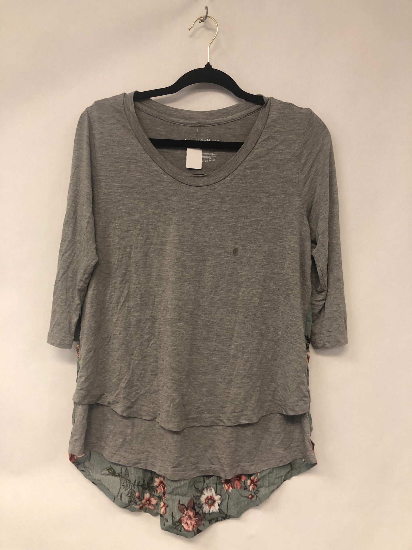 Outlet 6211 - Latched Mama 3/4 Sleeve Scoop Neck Woven Back Nursing Top - Heather Grey/Teal - Extra Small