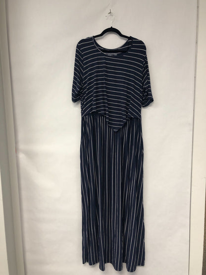 Outlet 6286 - Latched Mama Front Knot Nursing Maxi Dress - Sea Blue Stripe - Large